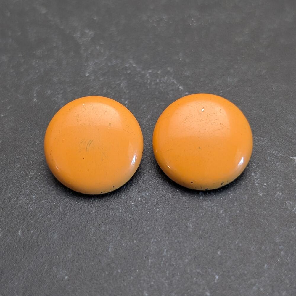 Vintage Clip On Earrings Slightly Muted Tone of Orange Button Style Retro